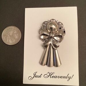 Pretty all silver tone “SYLVIA” guardian Angel pin… hand crafted